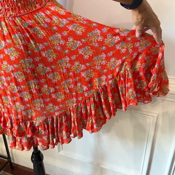Free People Adella Red Floral Lace Sleeveless Flowing Strappy Dress M - Picture 6 of 8